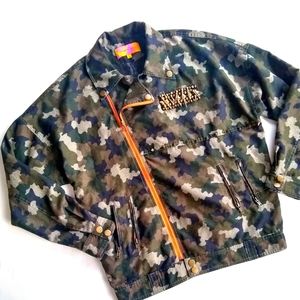 ENGLISH ROSE studded camo Moto bomber jacket